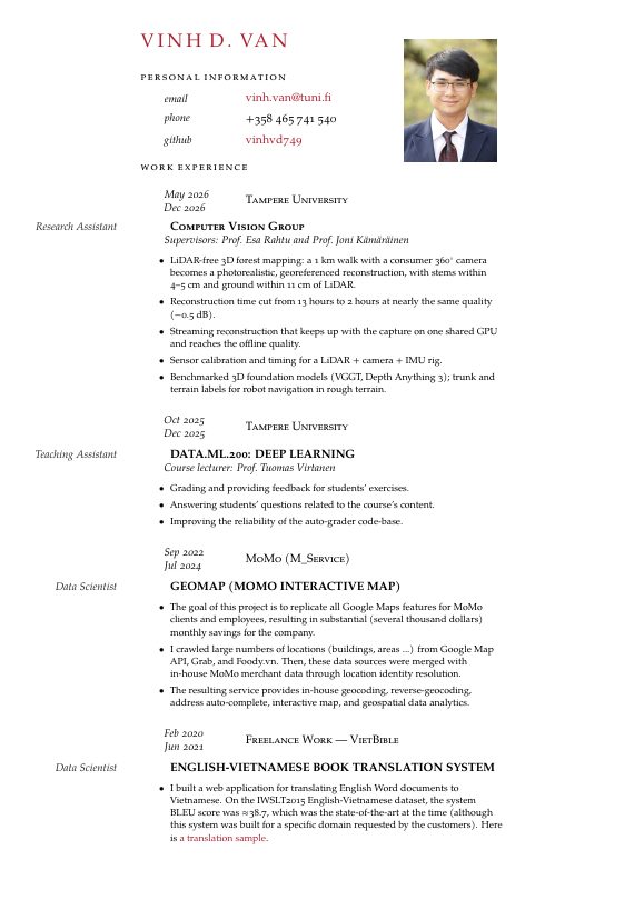 CV page 1: personal information and work experience